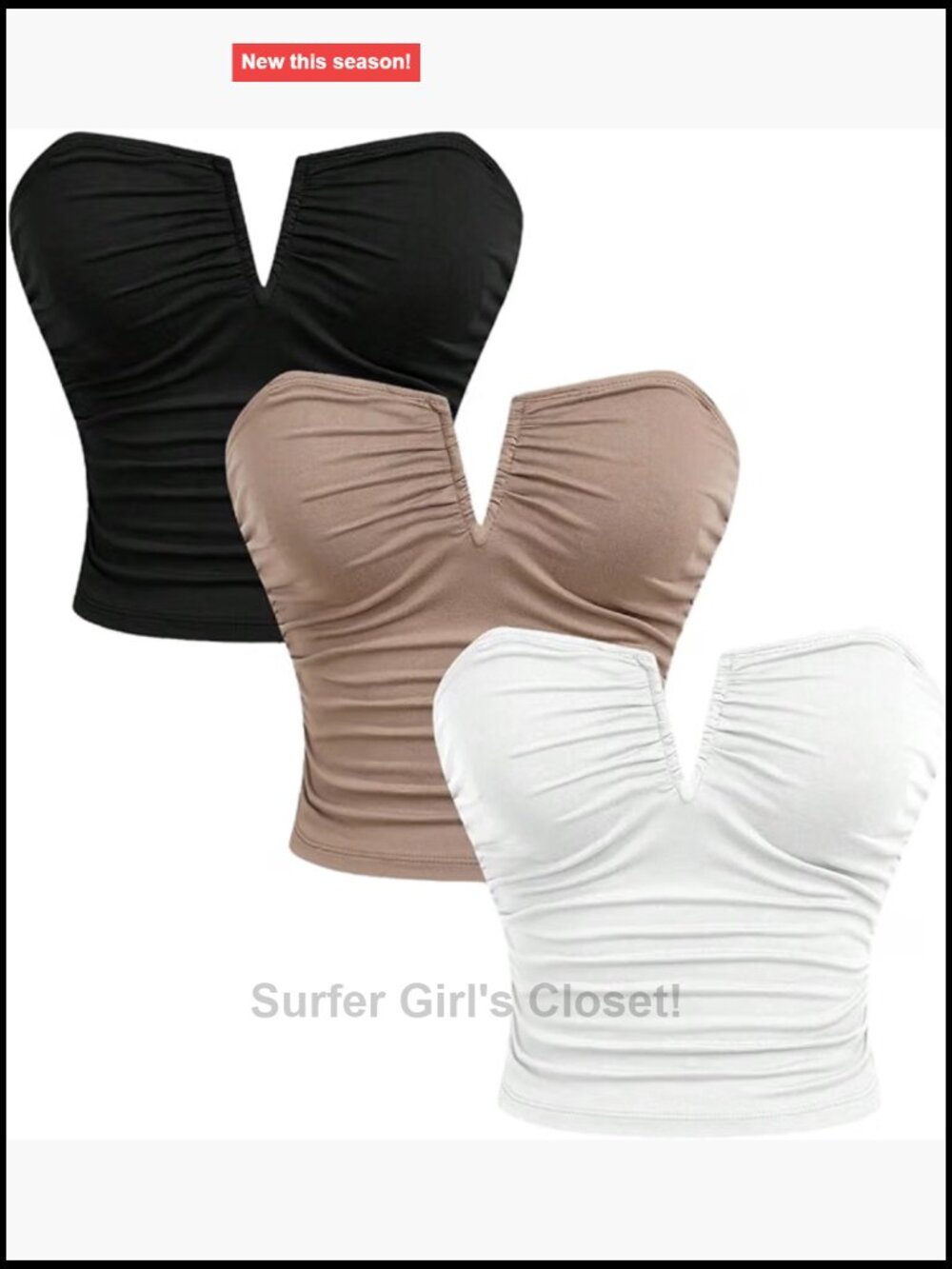 Women's Strapless Crop Tube Tops 3 Pack Ruched Backless Sleeveless Summer Outfit